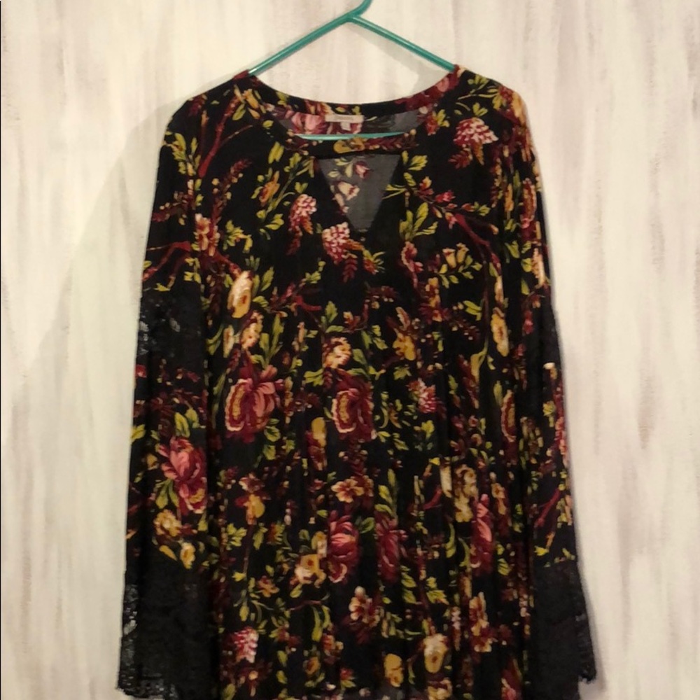 Long Black Floral Blouse